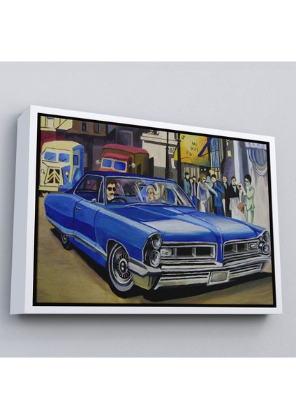 Altın Çerçeveli Fırça Darbeleri ile Soyut Yağlıboya Görünüm Dekoratif Kanvas Duvar Tablosu modelleri