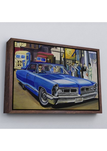 Altın Çerçeveli Fırça Darbeleri ile Soyut Yağlıboya Görünüm Dekoratif Kanvas Duvar Tablosu fırsatları