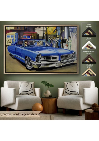 Altın Çerçeveli Fırça Darbeleri ile Soyut Yağlıboya Görünüm Dekoratif Kanvas Duvar Tablosu