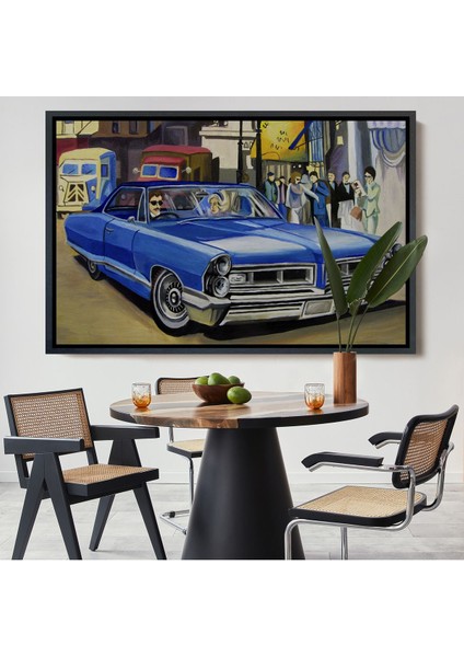 Altın Çerçeveli Fırça Darbeleri ile Soyut Yağlıboya Görünüm Dekoratif Kanvas Duvar Tablosu