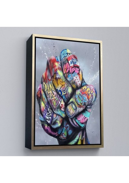Altın Çerçeveli Punch Banksy Kanvas Tablo