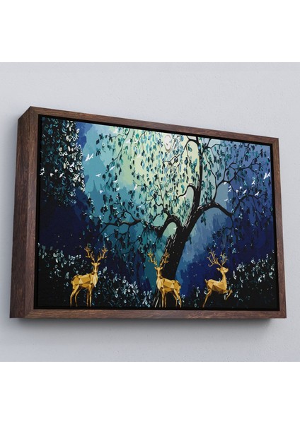 Beyaz Çerçeveli Modern Soyut Tarzda Altın Geyikler Dekoratif Tablo fiyatları