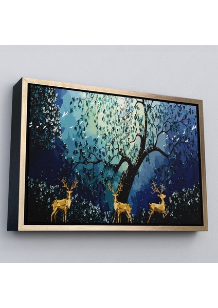 Beyaz Çerçeveli Modern Soyut Tarzda Altın Geyikler Dekoratif Tablo modelleri