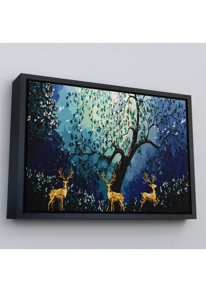 Beyaz Çerçeveli Modern Soyut Tarzda Altın Geyikler Dekoratif Tablo fırsatları