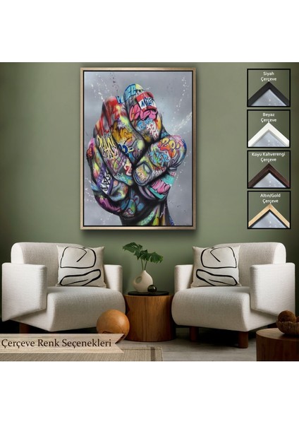 Altın Çerçeveli Punch Banksy Kanvas Tablo