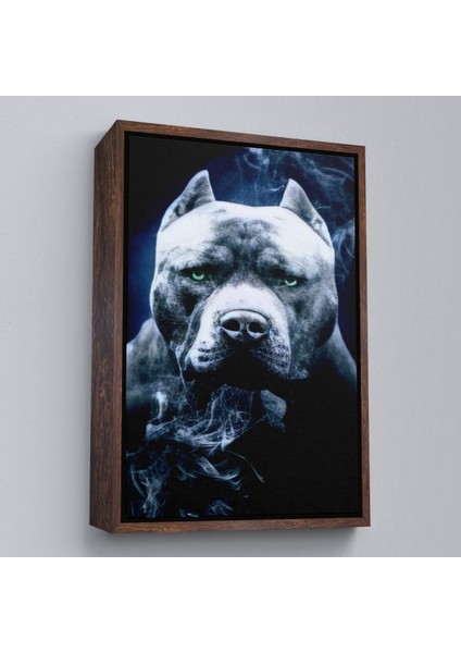 Beyaz Çerçeveli Pit Bull Yeşil Gözlü Amerikan Bully Köpek Kanvas Tablo fiyatları