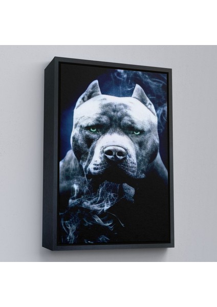 Beyaz Çerçeveli Pit Bull Yeşil Gözlü Amerikan Bully Köpek Kanvas Tablo fırsatları