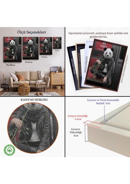 Beyaz Çerçeveli Gerçek Metroda Panda Başlı Insan Kanvas Tablo indirimleri