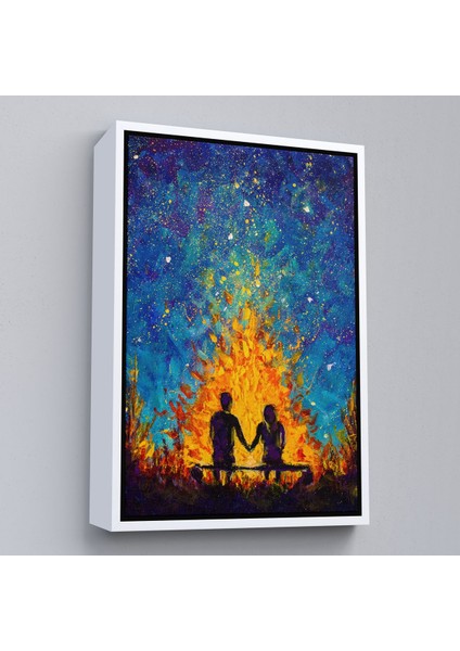 Beyaz Çerçeveli Nevruz Ateşini Izleyen Aşıklar Tablosu