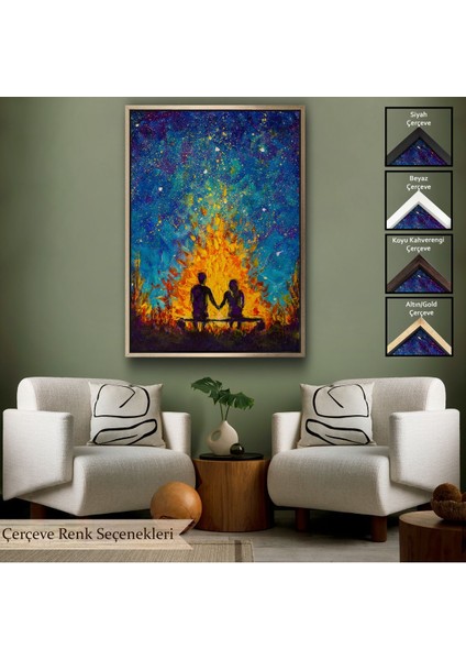 Beyaz Çerçeveli Nevruz Ateşini Izleyen Aşıklar Tablosu