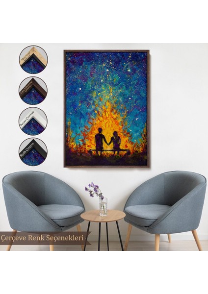 Beyaz Çerçeveli Nevruz Ateşini Izleyen Aşıklar Tablosu