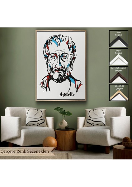 Beyaz Çerçeveli Aristoteles Dekoratif Kanvas Tablo