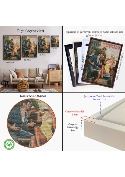 Siyah Çerçeveli Sovyet Dönemi Işçiler ve Sarışın Kadın Duvar Tablosu indirimleri