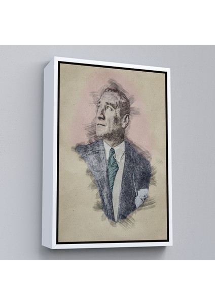 Siyah Çerçeveli Mustafa Kemal Atatürk'ün Kalem Eskizi Portre Çizimi Dekoratif Kanvas Tablo fiyatları