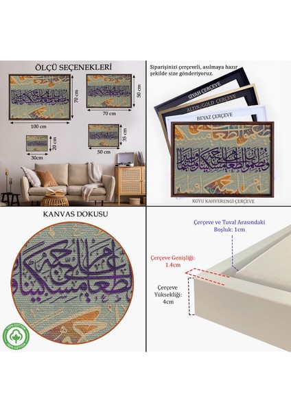 Beyaz Çerçeveli Yoksul ve Yetim ile Yemeğini Paylaşırlar Insan Suresi 8. Ayet Yazılı Kanvas Tablo indirimleri