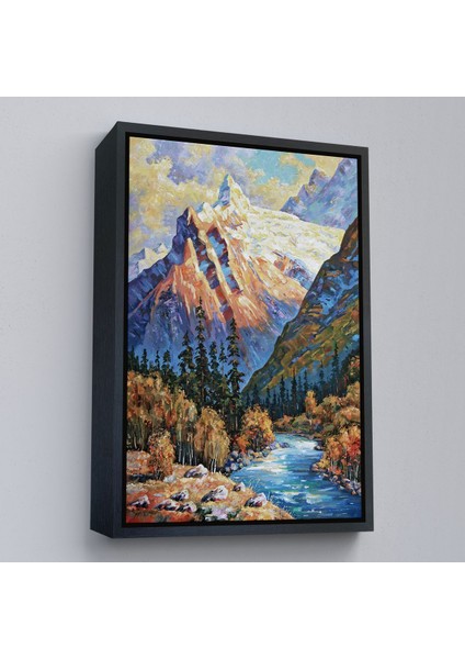 Siyah Çerçeveli Soçhi Nehri Rusya Yağlıboya Görünüm Dekoratif Kanvas Duvar Tablosu