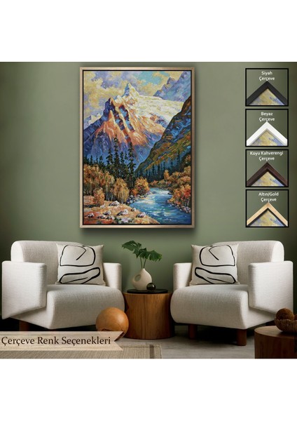 Siyah Çerçeveli Soçhi Nehri Rusya Yağlıboya Görünüm Dekoratif Kanvas Duvar Tablosu