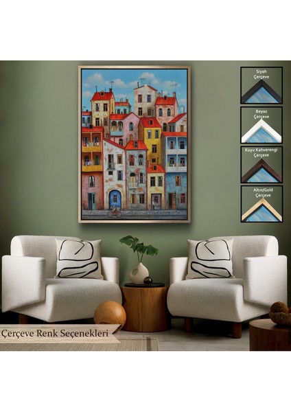 Altın Çerçeveli Eski Gürcistan Tiflis Şehir Manzara Tablosu