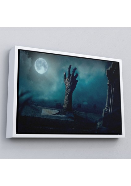 Çerçeveli Mezarlık Dirilmiş El Cadılar Bayramı Mezardan Çıkan El Dekoratif Duvar TABLOSU-5204