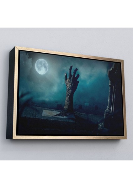 Çerçeveli Mezarlık Dirilmiş El Cadılar Bayramı Mezardan Çıkan El Dekoratif Duvar TABLOSU-5204 modelleri