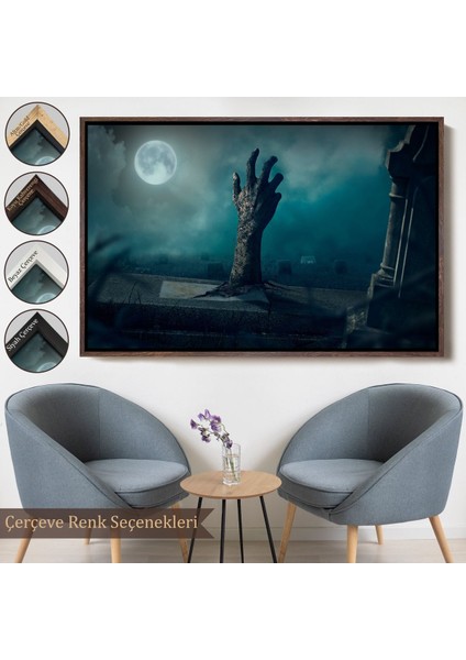 Çerçeveli Mezarlık Dirilmiş El Cadılar Bayramı Mezardan Çıkan El Dekoratif Duvar TABLOSU-5204