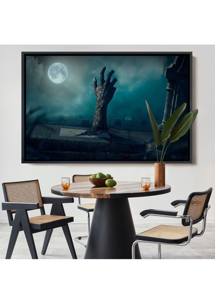 Çerçeveli Mezarlık Dirilmiş El Cadılar Bayramı Mezardan Çıkan El Dekoratif Duvar TABLOSU-5204