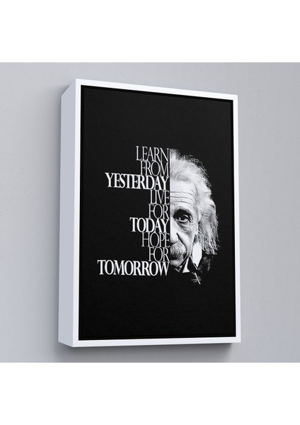Beyaz Çerçeveli Dünden Öğrenin Bugünü Yaşayın Yarını Umut Edin Kanvas Tablo, Albert Einstein