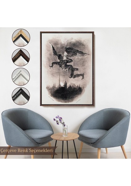 Beyaz Çerçeveli Goethe'nin Faust'undan Mephistopheles'in Gökyüzündeki Önsözü Kanvas Tablo