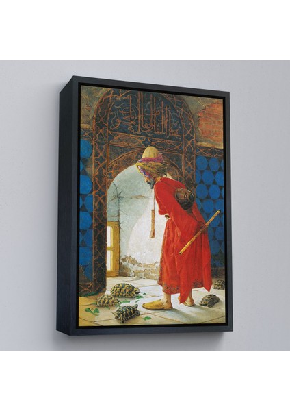 Siyah Çerçeveli Osman Hamdi Bey'in Kaplunbağa Terbiyecisi Isimli Eseri Kanvas Tablo