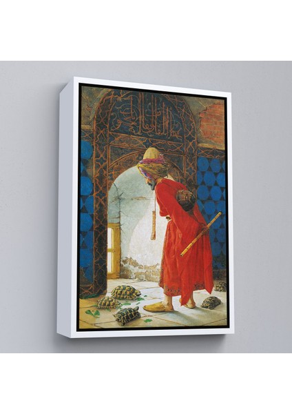 Siyah Çerçeveli Osman Hamdi Bey'in Kaplunbağa Terbiyecisi Isimli Eseri Kanvas Tablo fiyatları