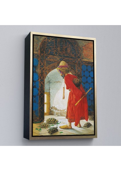 Siyah Çerçeveli Osman Hamdi Bey'in Kaplunbağa Terbiyecisi Isimli Eseri Kanvas Tablo fırsatları
