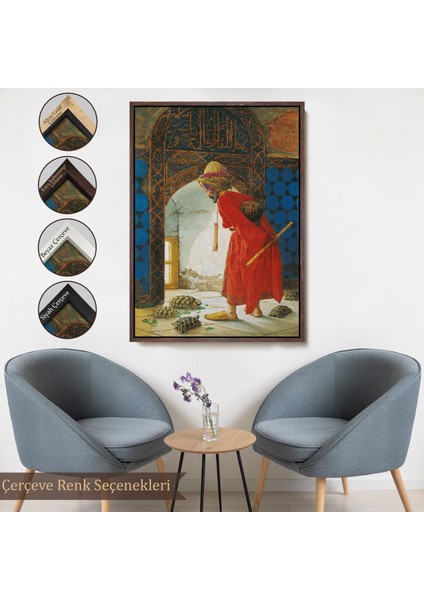 Siyah Çerçeveli Osman Hamdi Bey'in Kaplunbağa Terbiyecisi Isimli Eseri Kanvas Tablo