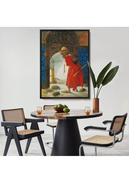 Siyah Çerçeveli Osman Hamdi Bey'in Kaplunbağa Terbiyecisi Isimli Eseri Kanvas Tablo
