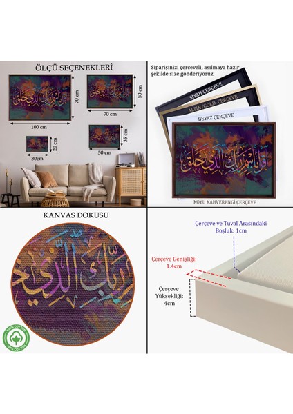 Altın Çerçeveli Yaradan Rabbinin Adıyla Oku (Alak Suresi 1. Ayet) Yazılı Dekoratif Kanvas Tablo indirimleri