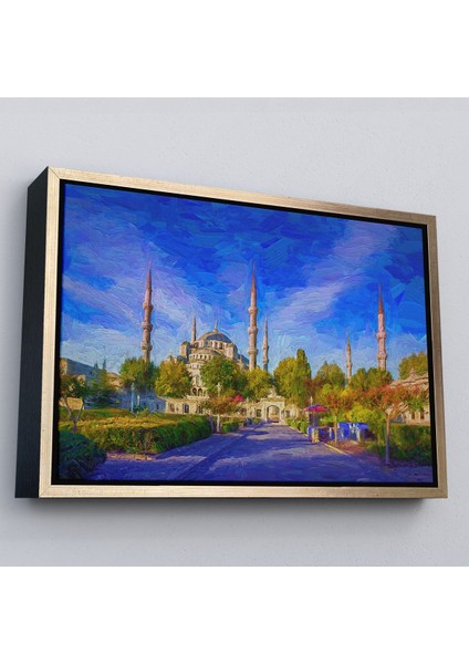 Altın Çerçeveli Sultan Ahmet Camii Yağlıboya Görünüm Kanvas Tablo