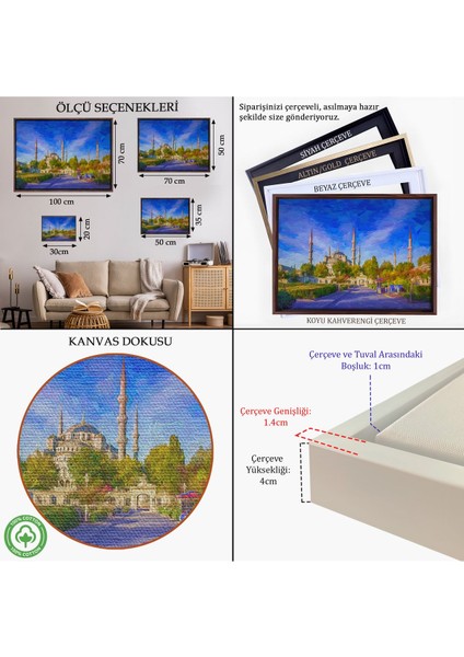 Altın Çerçeveli Sultan Ahmet Camii Yağlıboya Görünüm Kanvas Tablo indirimleri