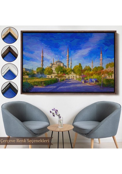 Altın Çerçeveli Sultan Ahmet Camii Yağlıboya Görünüm Kanvas Tablo