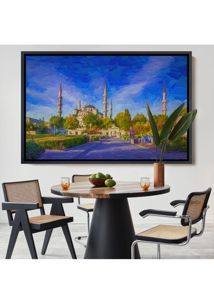 Altın Çerçeveli Sultan Ahmet Camii Yağlıboya Görünüm Kanvas Tablo