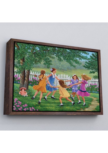 Beyaz Çerçeveli Bahçede Oynayan Kız Çocukları Tablosu fiyatları