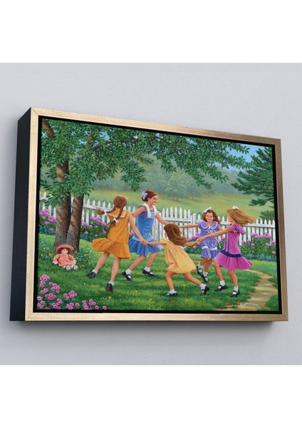 Beyaz Çerçeveli Bahçede Oynayan Kız Çocukları Tablosu modelleri