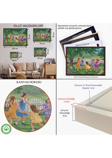 Beyaz Çerçeveli Bahçede Oynayan Kız Çocukları Tablosu indirimleri