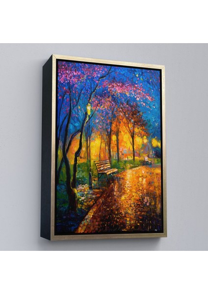 Beyaz Çerçeveli Moskova Parkta Gece Manzarası Kanvas Tablo modelleri