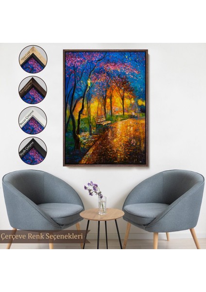 Beyaz Çerçeveli Moskova Parkta Gece Manzarası Kanvas Tablo