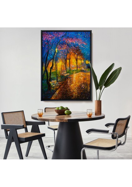 Beyaz Çerçeveli Moskova Parkta Gece Manzarası Kanvas Tablo