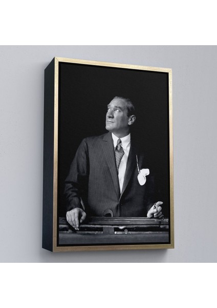 Kahverengi Çerçeveli Atatürk Portre Tablosu Mustafa Kemal Atatürk Dikdörtgen Dekoratif Kanvas Tablo fiyatları