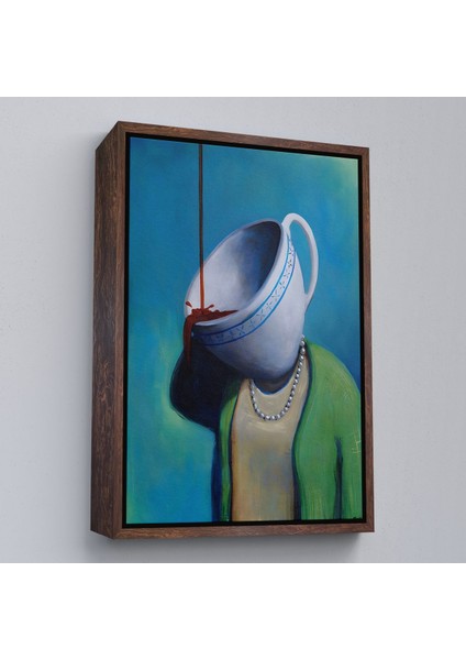 Beyaz Çerçeveli Kahve Tiryakisi Kadın Dekoratif Duvar Tablosu fiyatları