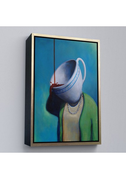 Beyaz Çerçeveli Kahve Tiryakisi Kadın Dekoratif Duvar Tablosu modelleri