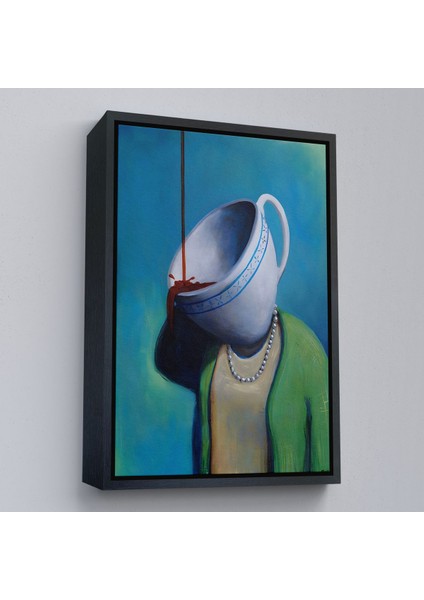 Beyaz Çerçeveli Kahve Tiryakisi Kadın Dekoratif Duvar Tablosu fırsatları