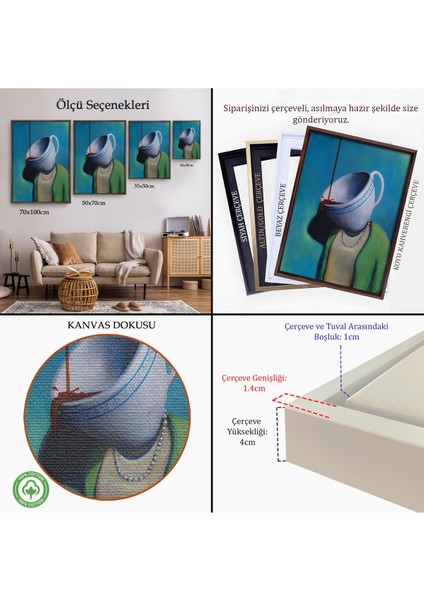 Beyaz Çerçeveli Kahve Tiryakisi Kadın Dekoratif Duvar Tablosu indirimleri