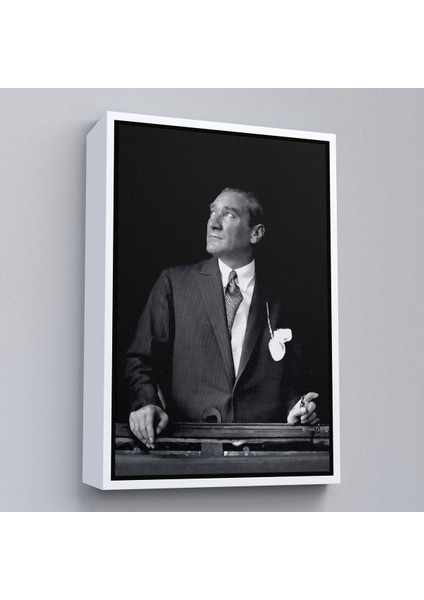 Kahverengi Çerçeveli Atatürk Portre Tablosu Mustafa Kemal Atatürk Dikdörtgen Dekoratif Kanvas Tablo fırsatları